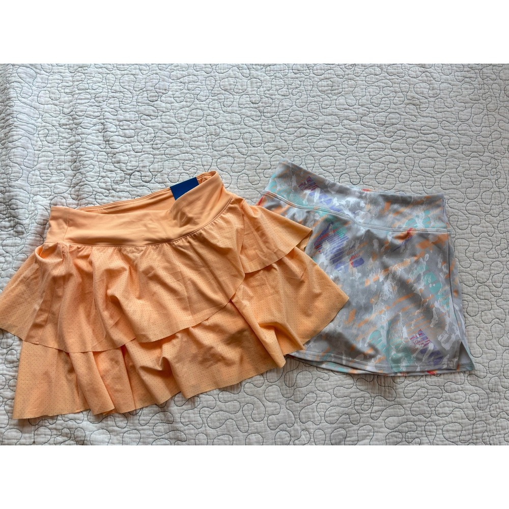 DSG Girls 2 Pack Athletic Skorts Peach Ruffle‎ & Grey Abstract Size Medium